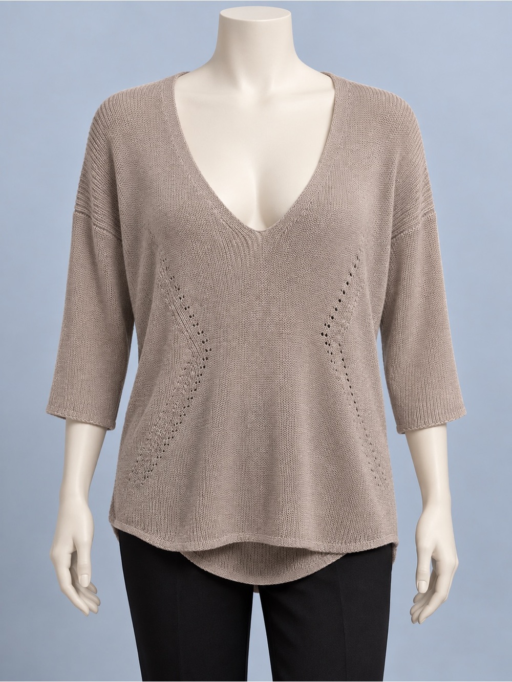 Express Neutral Taupe V-Neck Knit Sweater